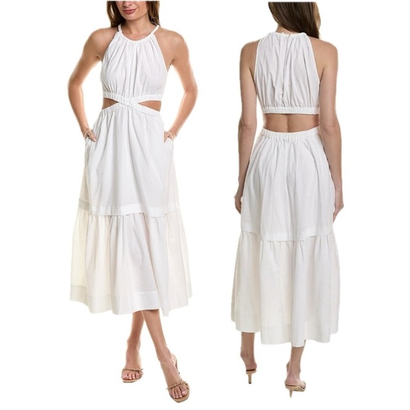 A.L.C. | Elegant Summer Whitney Cut Out Waist Midi Dress in White | Size 10 - Picture 1 of 15